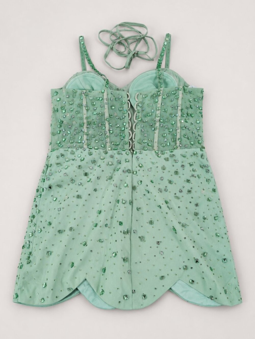 Sage Green Cocktail / Party Dress with Crystal Embellishments